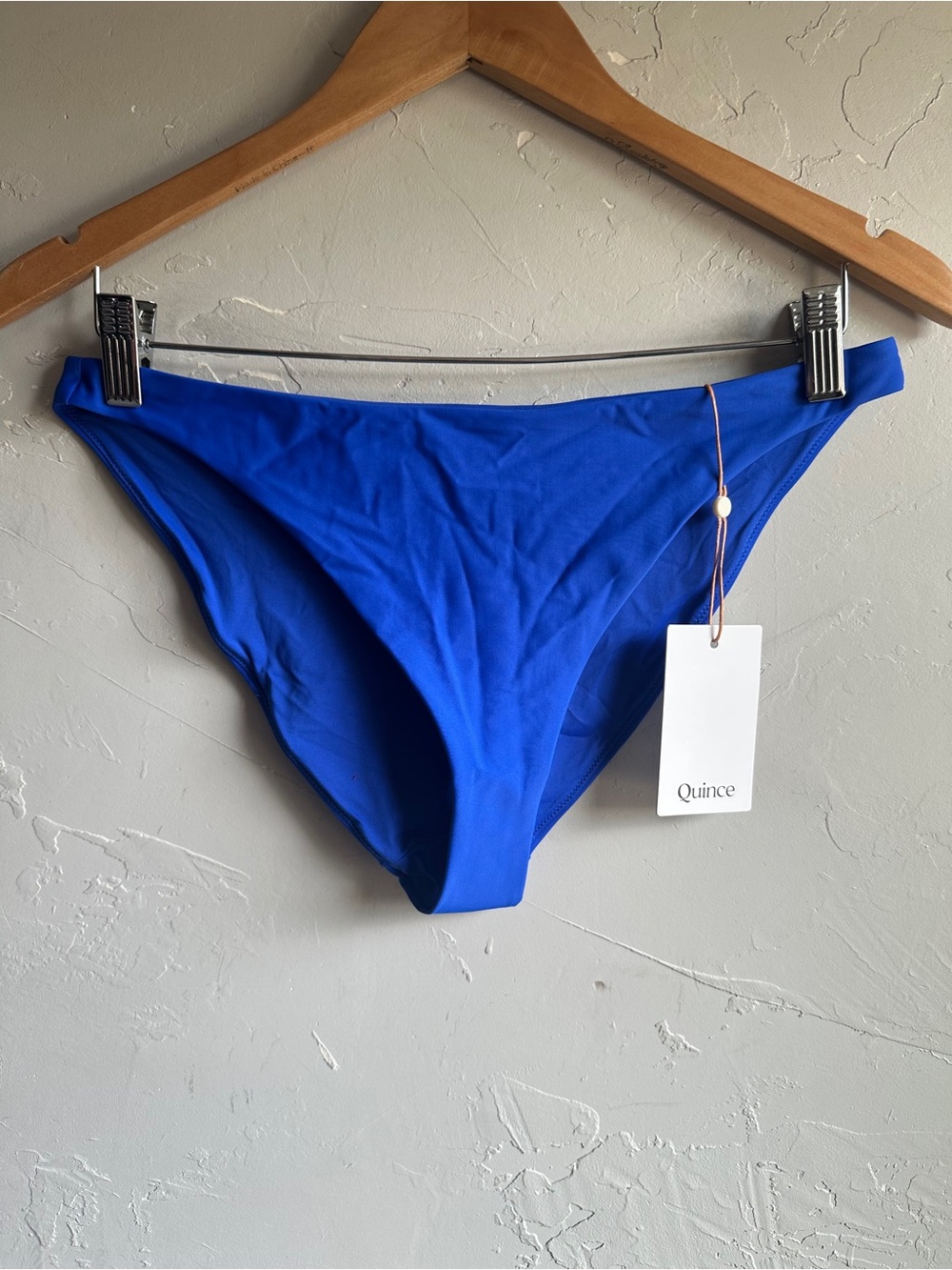 Quince Italian V Neck Too Low Rise Bottom Bikini Set Cobalt Blue Minimalist NWT - Picture 2 of 9